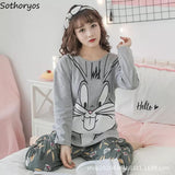 Bunny Grey Cotton Regular wear Pajama Set