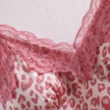 Sexy Ice Silk Lingerie Lazy Little Pink Leopard Sling Night Dress Animal Pattern Female's Home Sleepwear