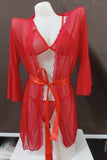 3Pc Net Red Semi Transparent Gown Nighty