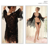 Luxury 4 Pcs Sexy Mousse Bra Panty & Gown Embroidery Lace Mesh Babydoll Set With Leg Stockings