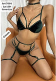 Hot Erotic Velvet Bra + Thongs Garters Set 7091