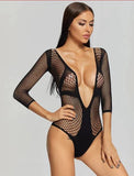 Deep V Women Romantic Bodysuit Transparent Sheer Mesh Lace Sexy Lingerie for Women