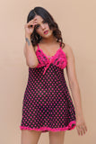 Sexy Semi Transparent Polka Dots Short Gown Lingerie With Panty